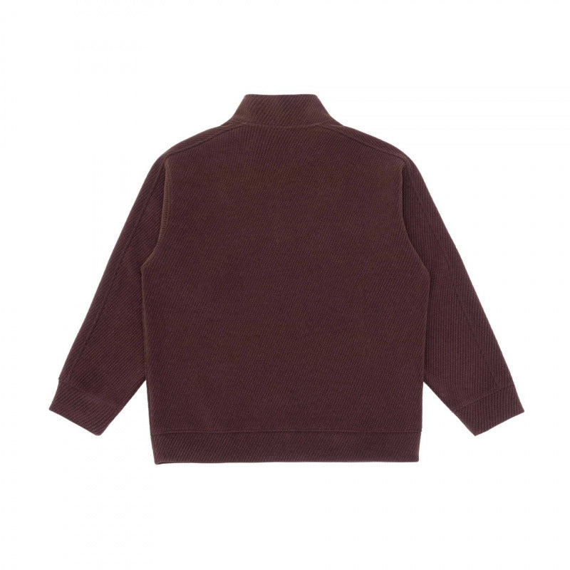Unisex Kurz geschnittener Struktur-Strick-Halbzippullover mit markanter Kontrastnaht Shop Nory