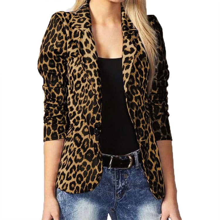 Damen Elegante Leopard-Muster Blazerjacke mit tailliertem Schnitt
