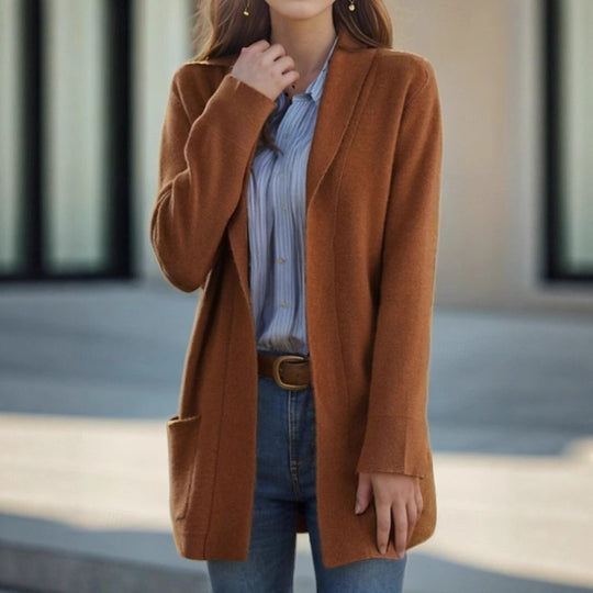 Damen Offener Longcardigan aus Soft‑Strick mit aufgesetzten Taschen Shop Nory