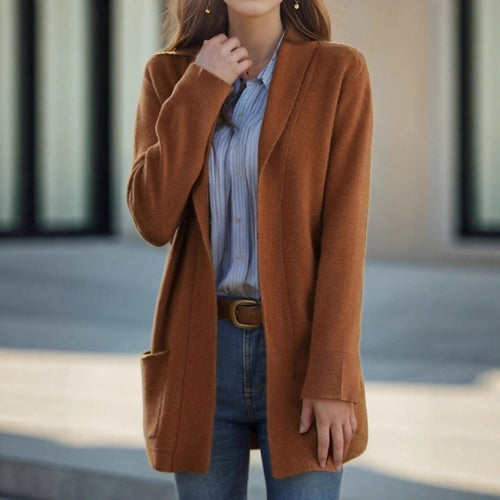 Damen Offener Longcardigan aus Soft‑Strick mit aufgesetzten Taschen Shop Nory