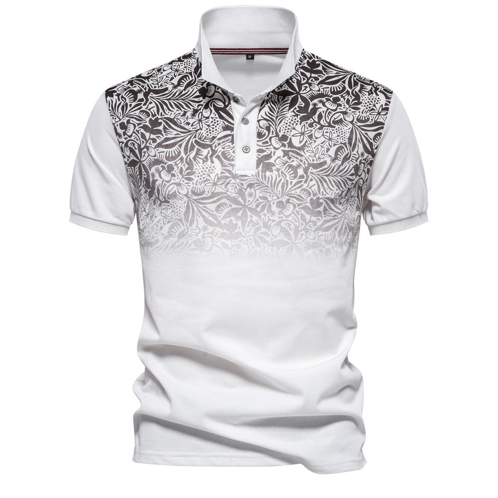 Herren nan Polohemd mit floralem Verlaufsmuster, Kentkragen und dezenter Knopfleiste