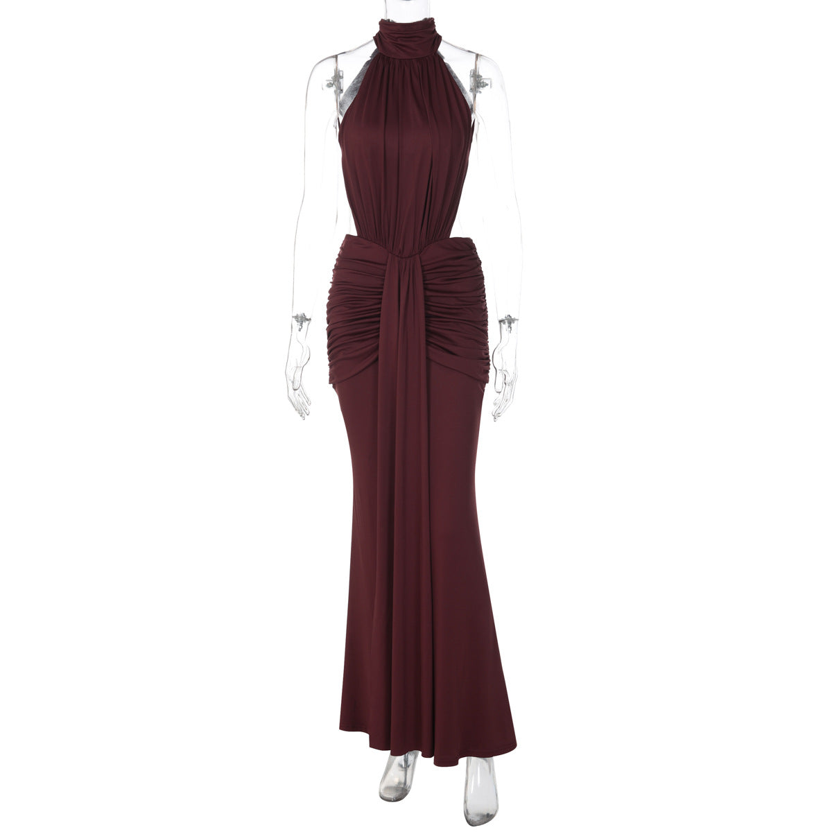 Damen Elegantes Maxikleid mit hochgeschlossenem Kragen und raffiniertem Drapé Shopnory