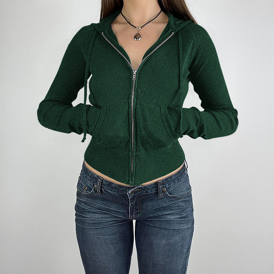 Damen nan schmal geschnittene Feinstrick-Hoodiejacke mit Metallzipper, Kängurutaschen und Daumenlochbündchen Shop Nory