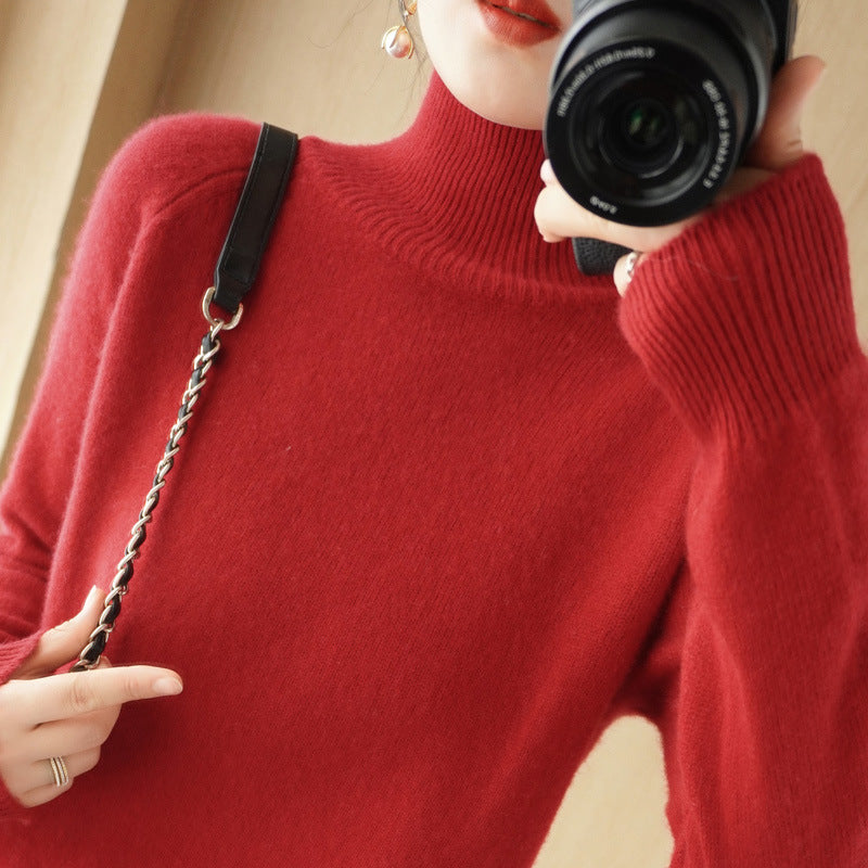 Damen Luxus-Feinstrick-Rollkragenpullover mit Daumenlochbündchen und femininer Schulterpasse Shop Nory