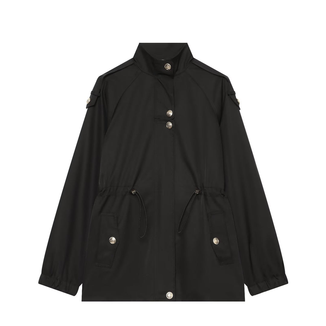 Damen leichter Parka mit Stehkragen, Tunnelzugtaillierung und Schulterpatten Shop Nory