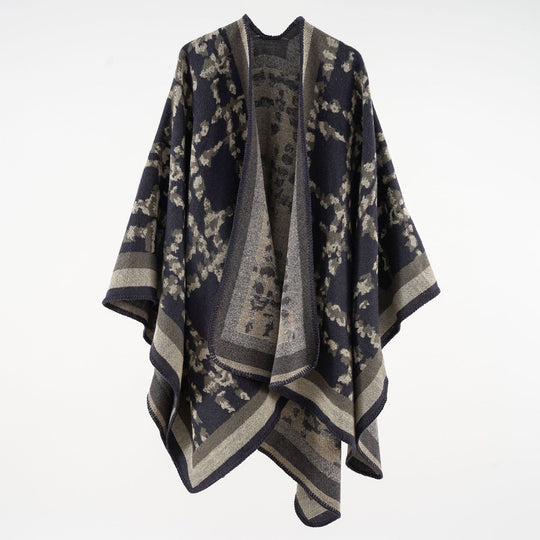 Damen Wollmix-Umhang mit jacquardgewebtem Aquarelldruck und offener Kimono-Silhouette Shop Nory