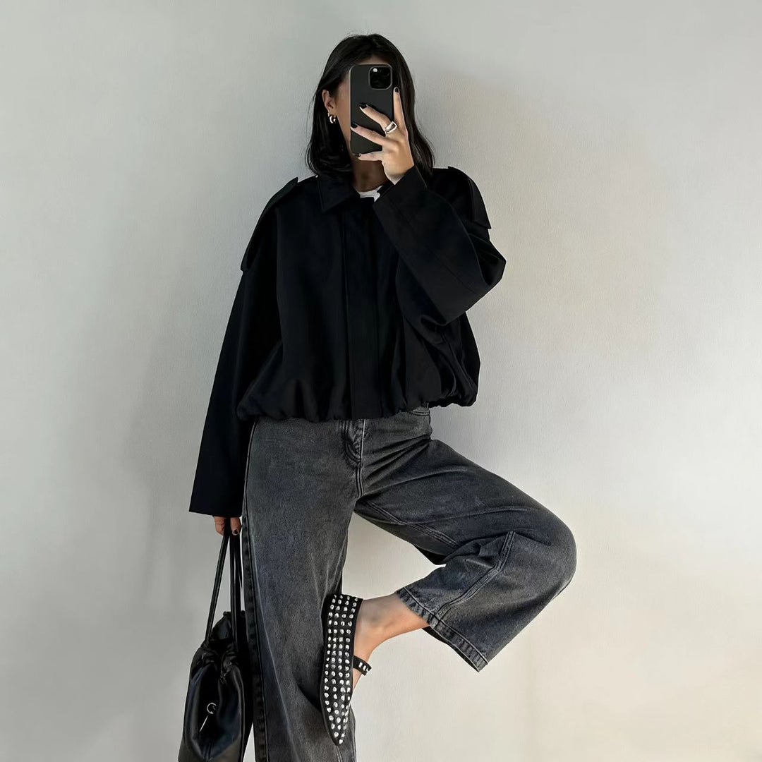 Damen Kurzjacke im Oversize‑Schnitt mit Ballon Saum und Schulterklappen Shop Nory