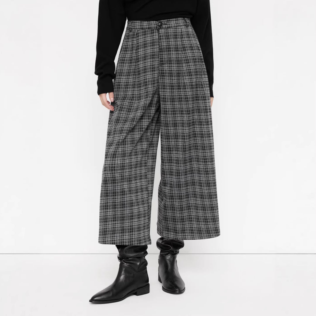 Damen weite Culotte-Hose mit Karomuster und hoher Taille Shop Nory
