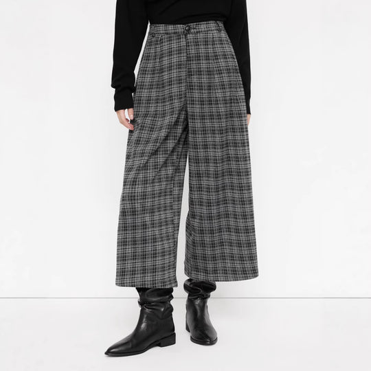 Damen weite Culotte-Hose mit Karomuster und hoher Taille Shop Nory