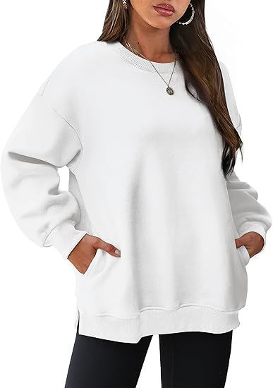 Damen nan lässiger Oversize-Sweatpullover mit seitlichen Eingrifftaschen, geripptem Saum und überschnittener Schulter Shop Nory