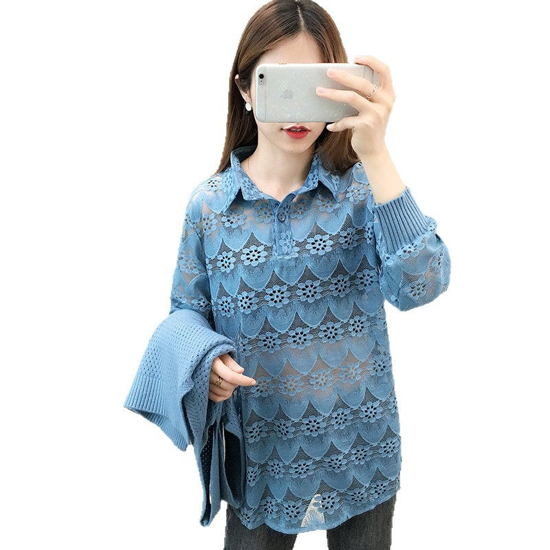 Damen Verspielter Strickpullover mit Spitzenapplikation Shop Nory
