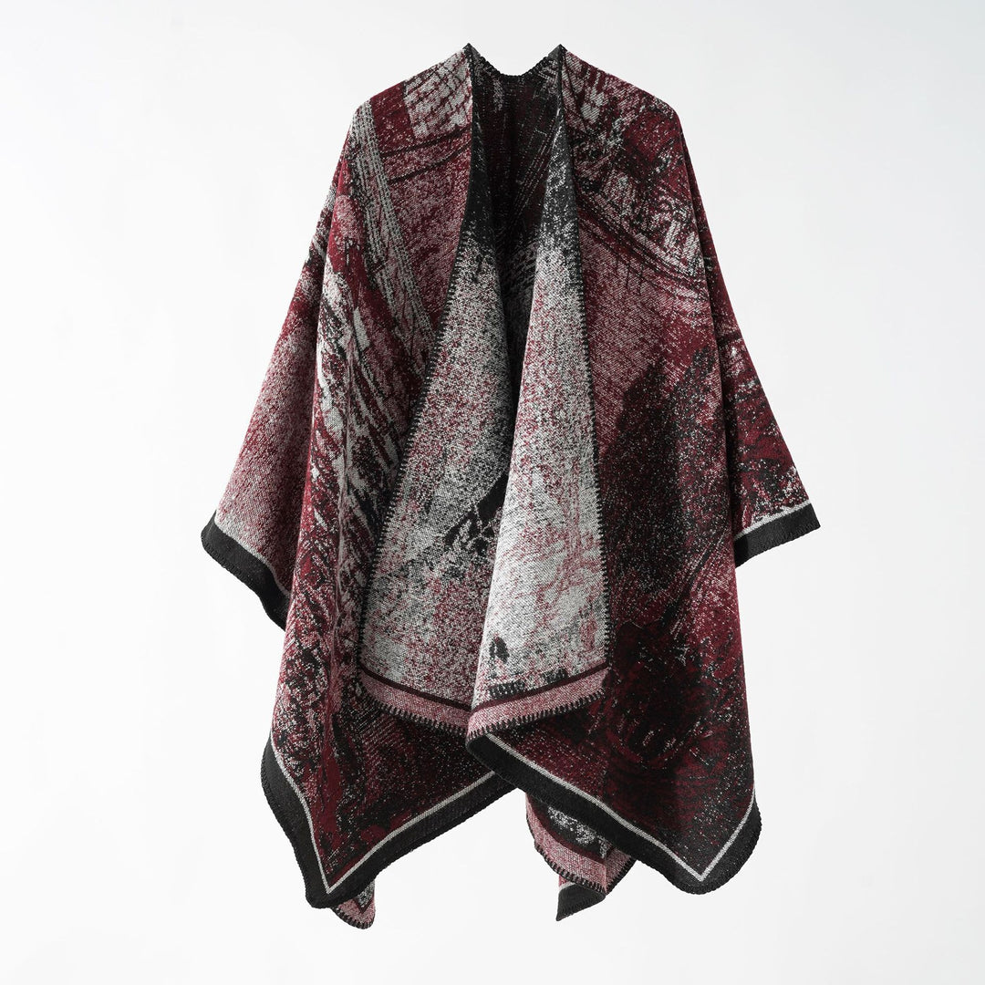 Damen Gewebter Cape-Überwurf mit Jacquard-Struktur und kontrastkettelung Shop Nory