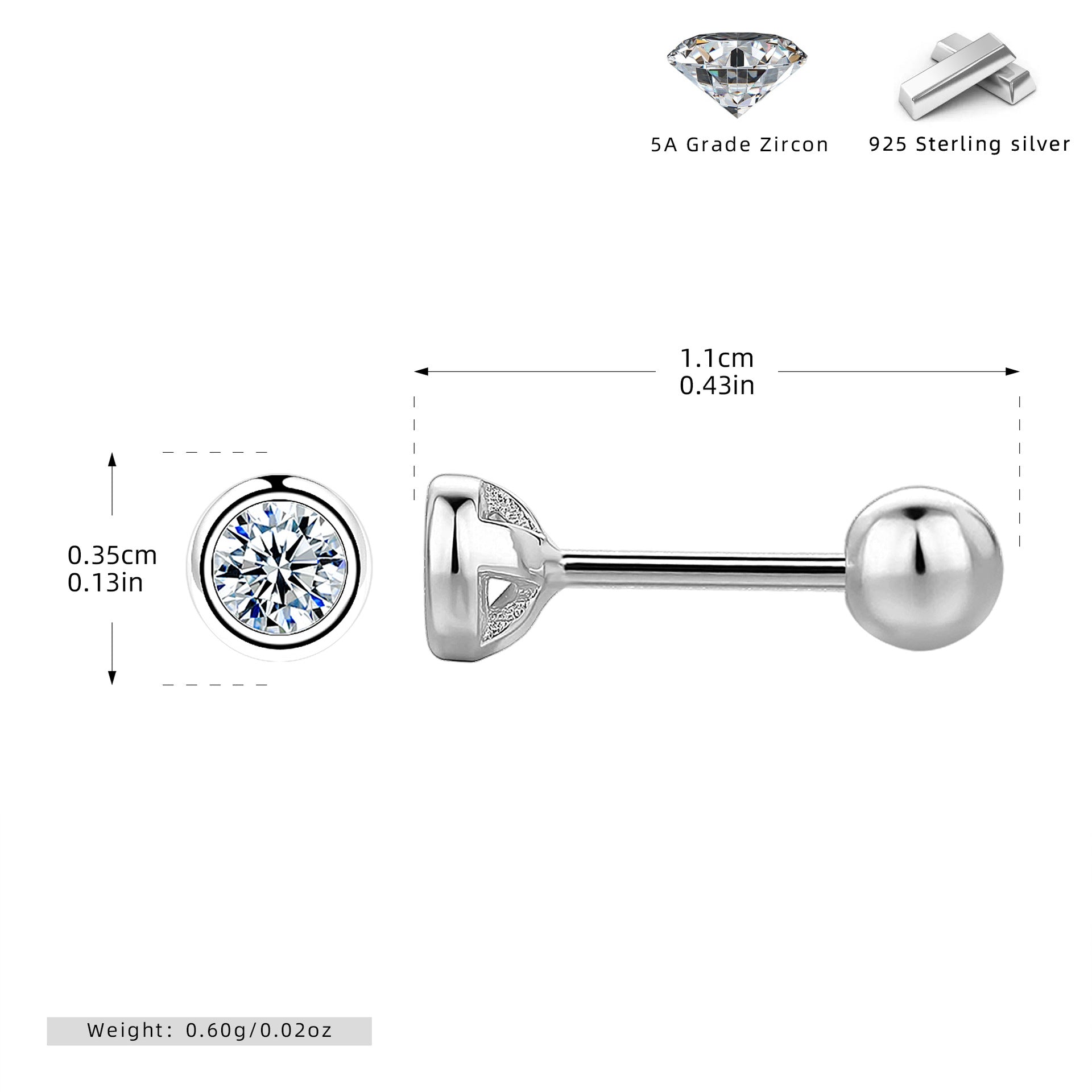 Damen Piercing mit funkelndem 5A Zirkon aus hochwertigem 925 Sterling Silber Shop Nory