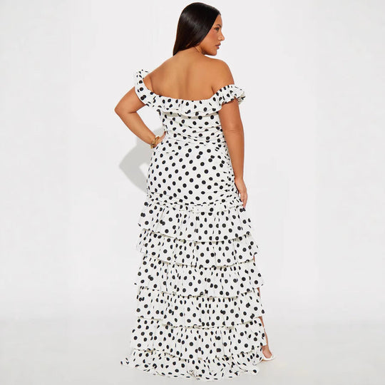 Damen Off-Shoulder Maxikleid mit Rüschen und aufregendem Schlitz Shopnory