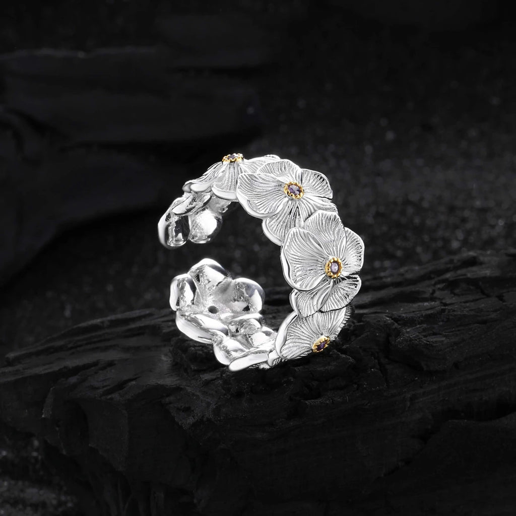 Damen Offener Ring mit filigranem Blumenmotiv Shop Nory