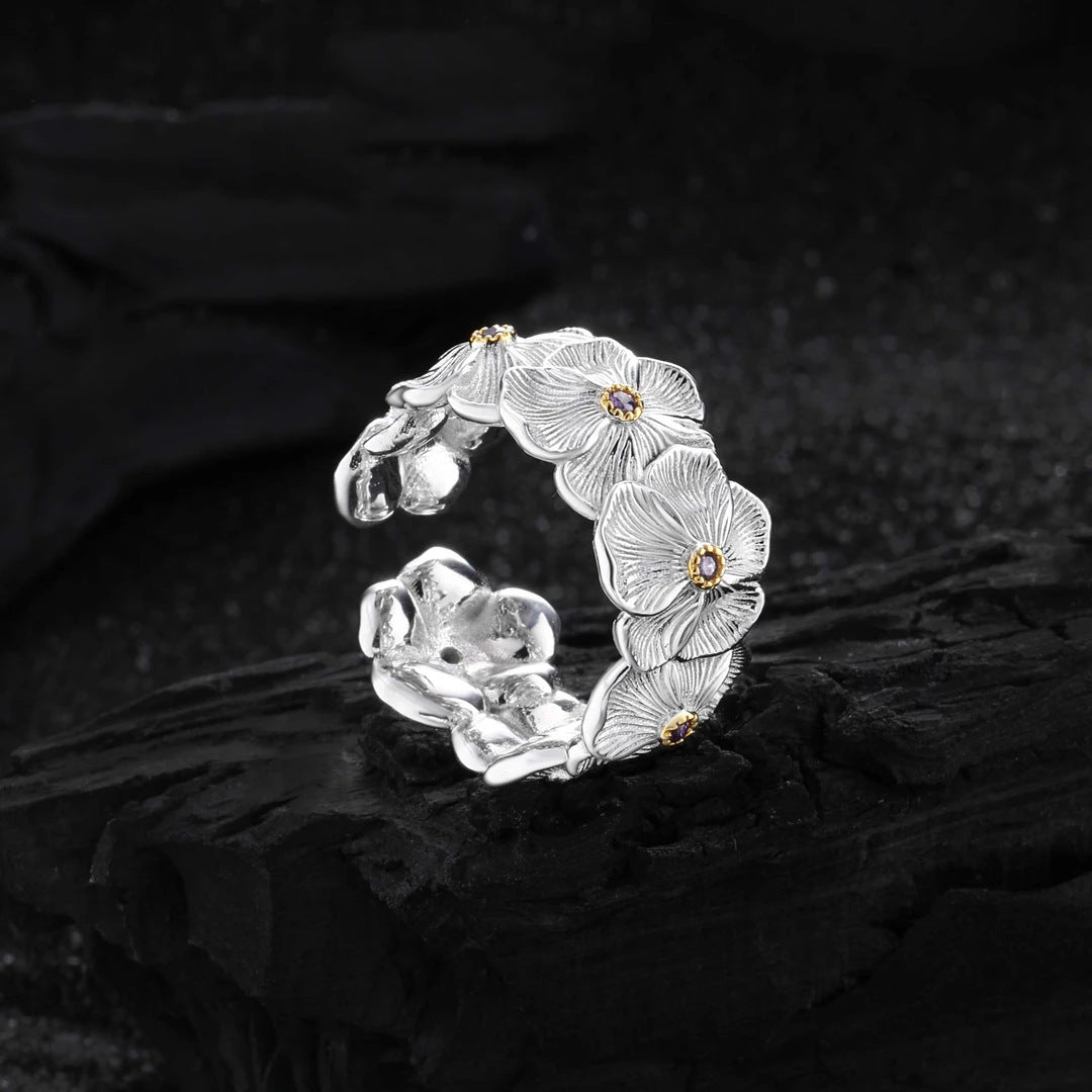 Damen Offener Ring mit filigranem Blumenmotiv Shop Nory