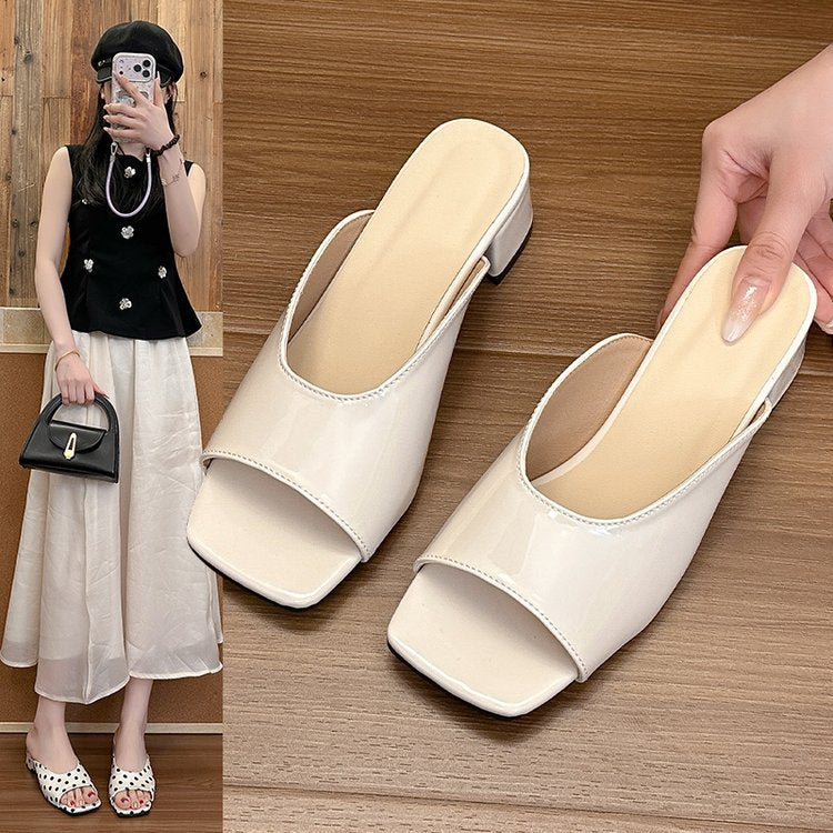 Damen elegante Mules mit offenem Zehenbereich und niedrigem Blockabsatz