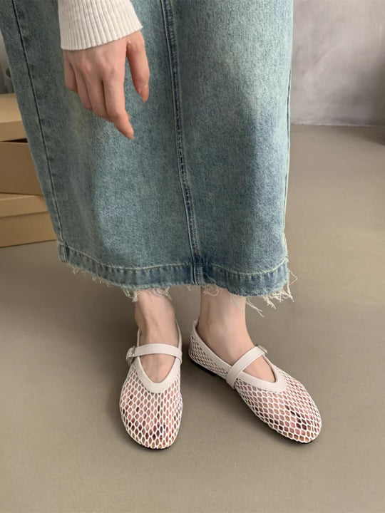 Damen Atmungsaktive Netz-Ballerinas im Mary-Jane-Stil mit verstellbarem Riemen Shop Nory