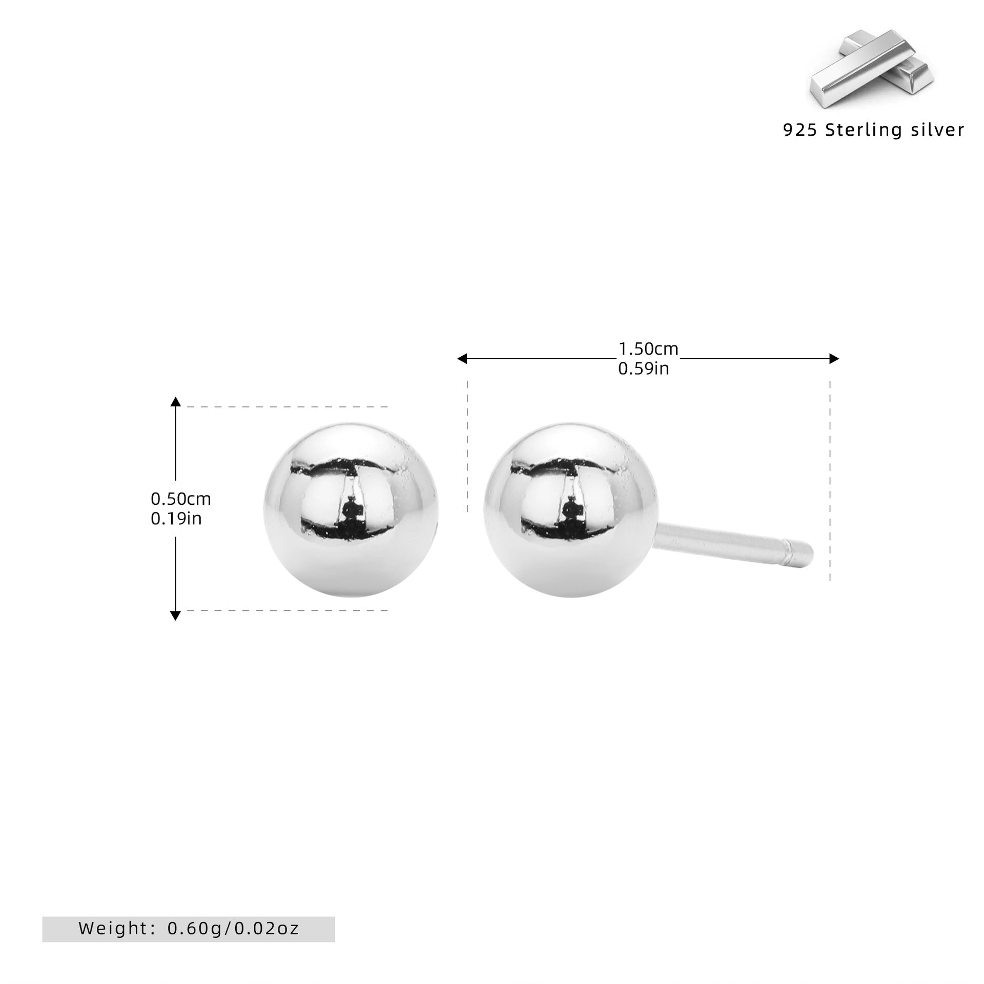 Damen Ohrstecker aus 925 Sterling Silber mit glänzenden Kugeldesign Shop Nory