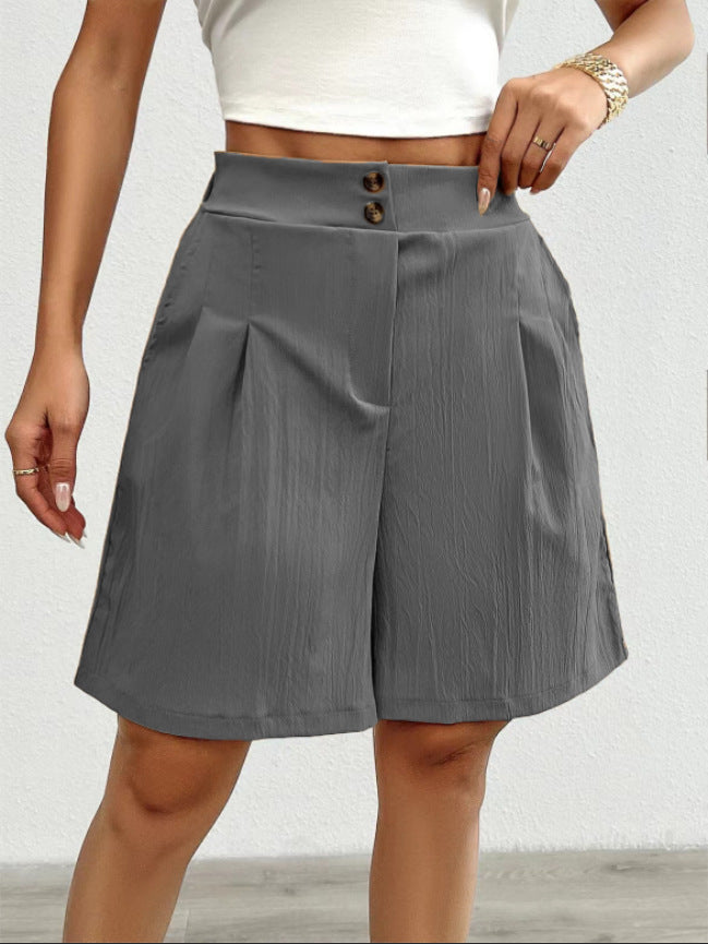 Damen Elegante Shorts mit Knopfverschluss und faltigem Design