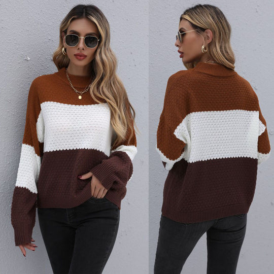 Damen Modischer Strickpullover mit farblich abgesetzten Ärmeln Shop Nory