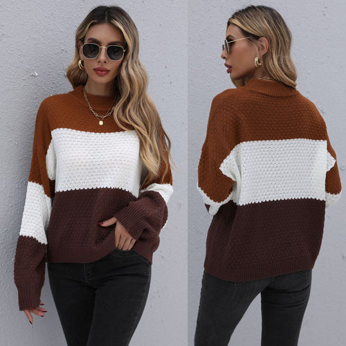 Damen Modischer Strickpullover mit farblich abgesetzten Ärmeln Shop Nory