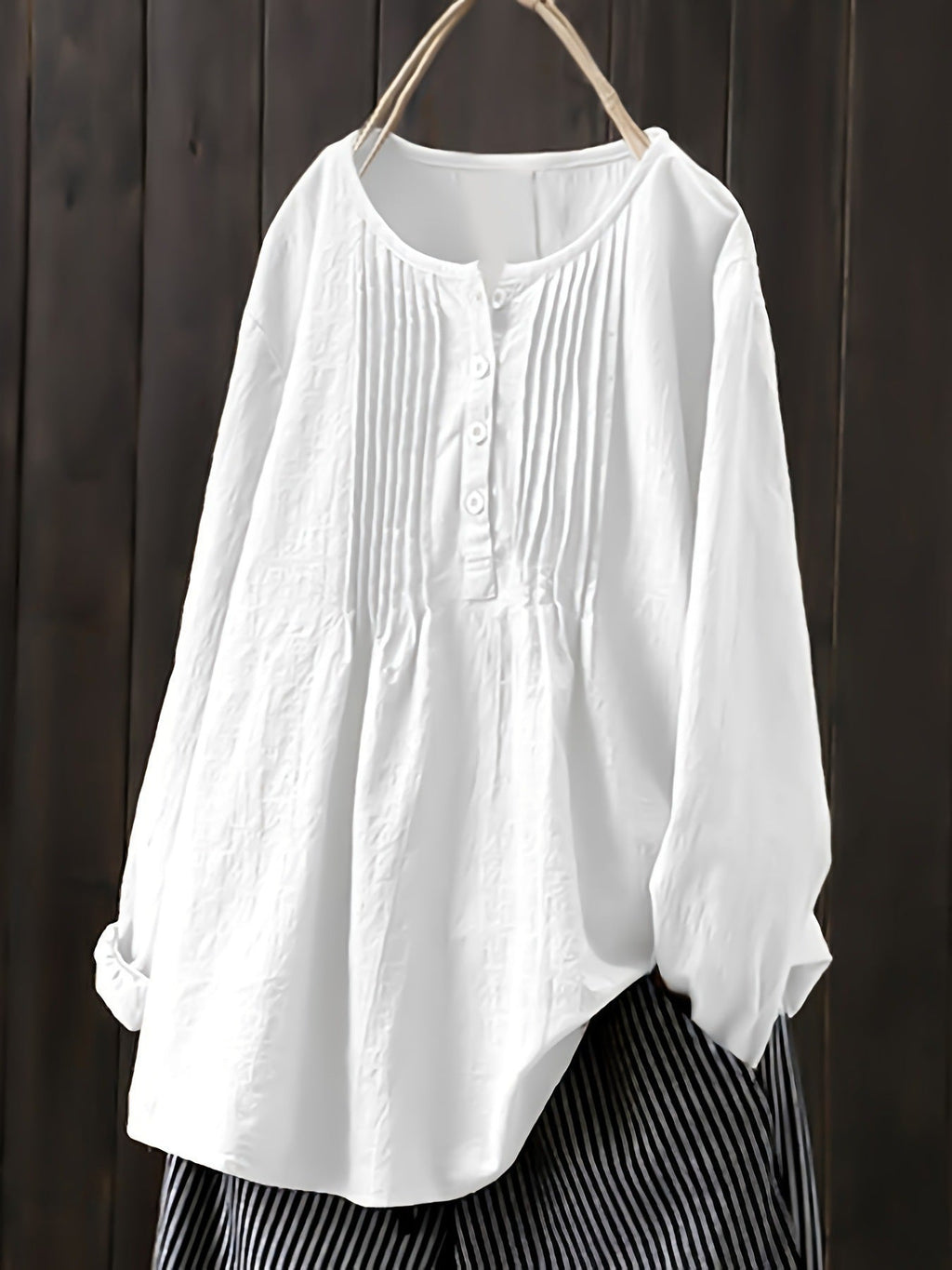 Damen Bluse mit Falten und Knopfleiste Shopnory