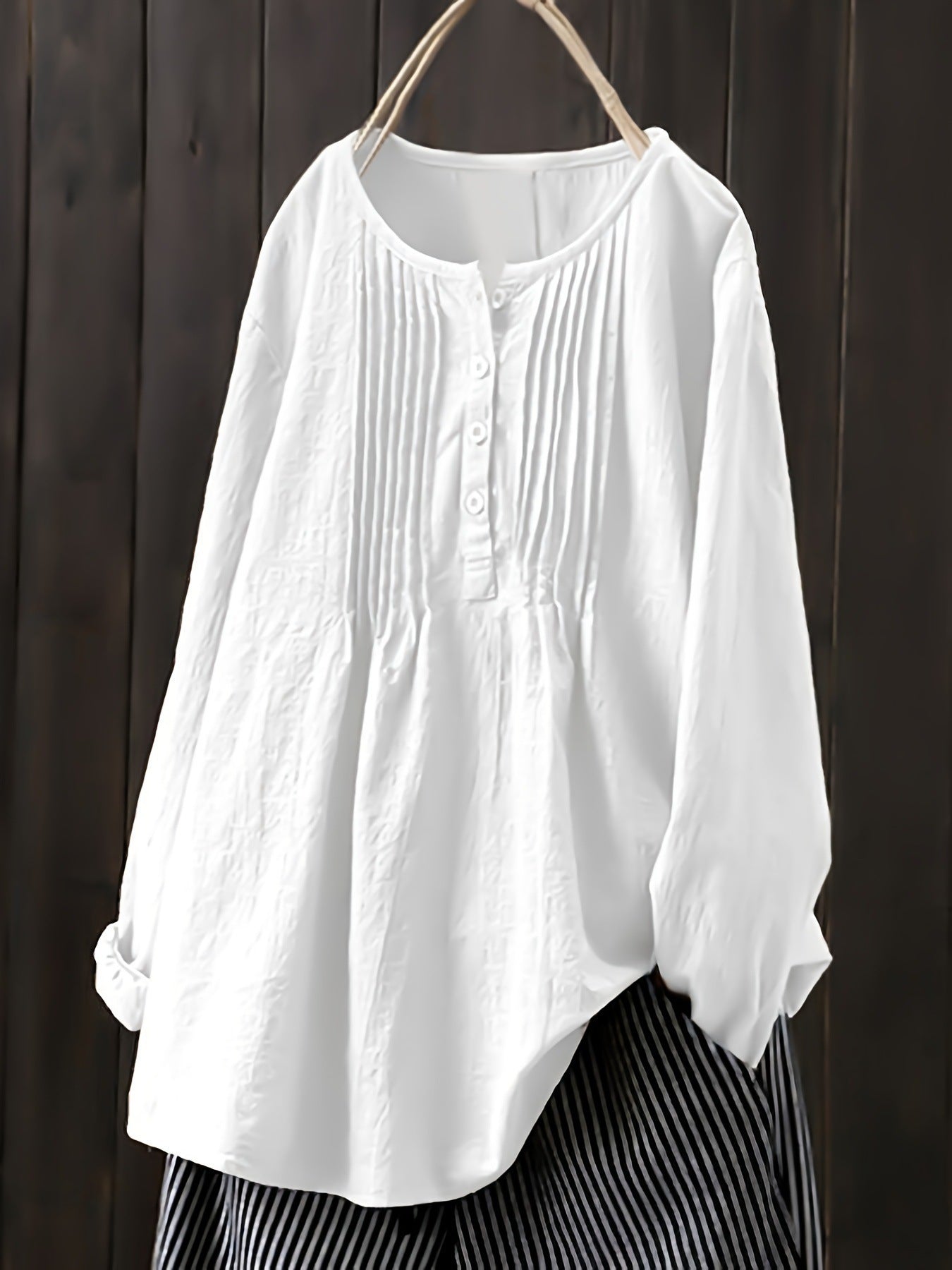 Damen Bluse mit Falten und Knopfleiste Shopnory