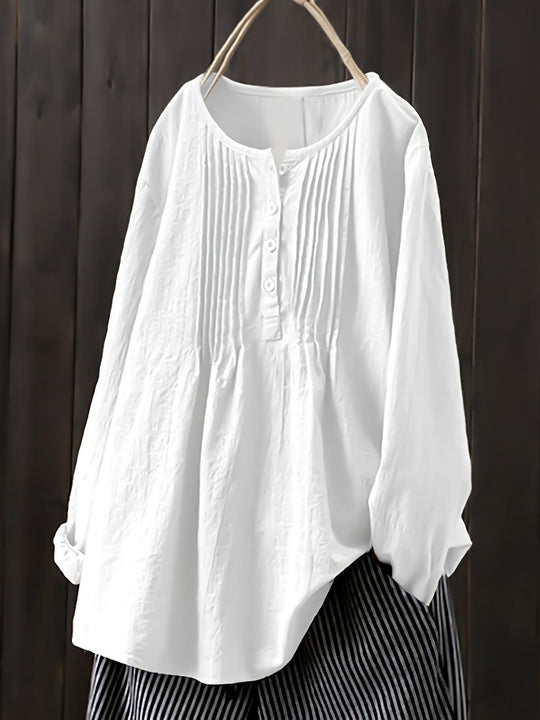 Damen Bluse mit Falten und Knopfleiste Shopnory