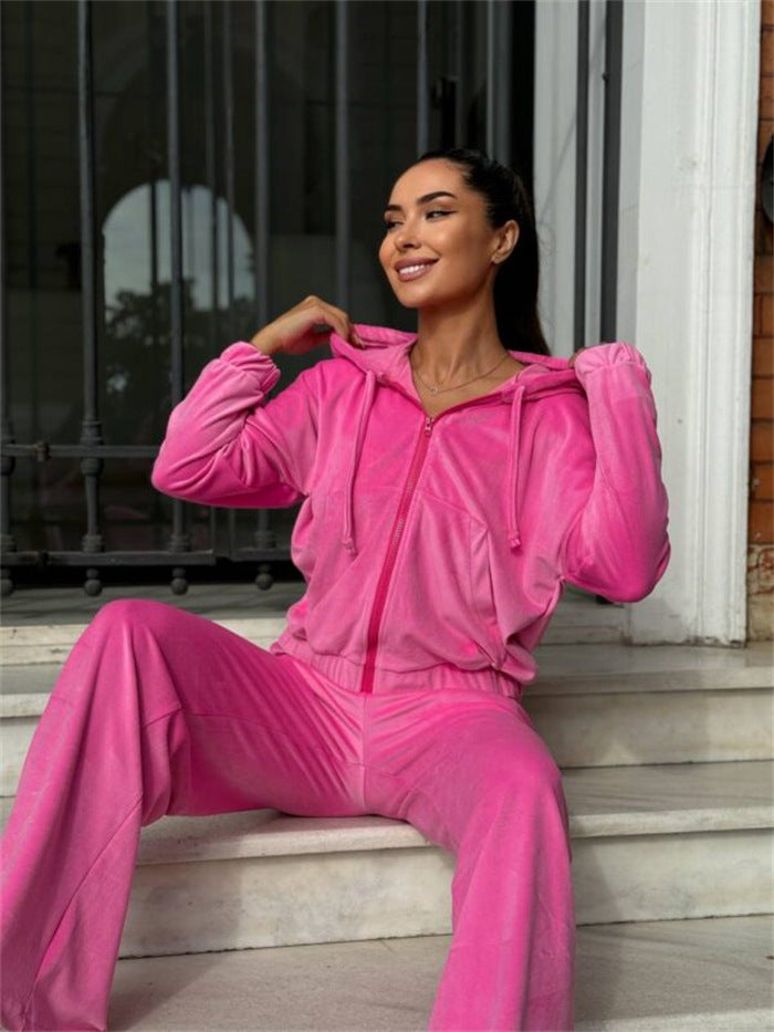 Damen Velours-Zip-Kapuzenjacke mit Marlene-Jogginghose Lounge-Set Shop Nory