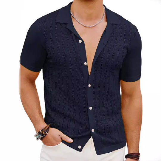 Herren Kurzarm Strickhemd mit strukturiertem Design