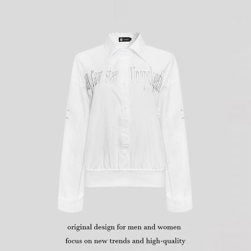 Damen Hemdbluse mit elastischem Saum, Button-Down und Schriftzug-Detail Shop Nory