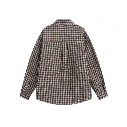 Unisex Oversize Hemd aus gebürstetem Flanell mit Karomuster und abgerundetem Saum Shop Nory