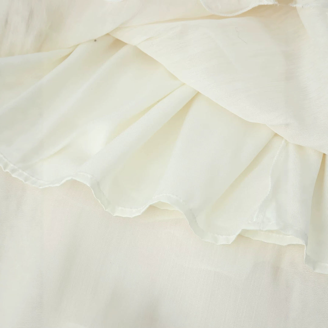 Damen Maxikleid mit Volant‑Cape, mehrlagigem Stufenrock und Stehkragen Shop Nory