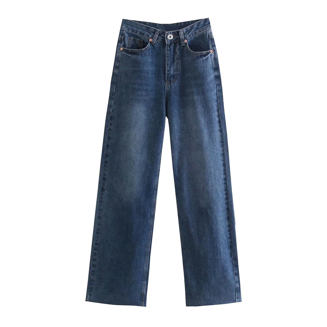 Damen Hochtaillierte weit geschnittene Jeans mit weitem Bein, hoher Taille und rohem Saum Shop Nory