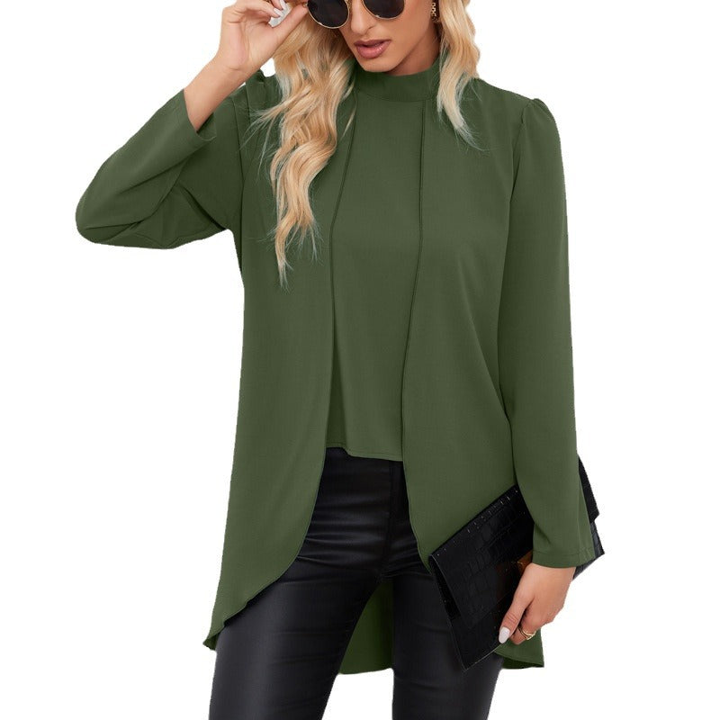 Damen Lässige Chiffon-Bluse mit Stehkragen und verlängertem Schößchen-Detail Shop Nory