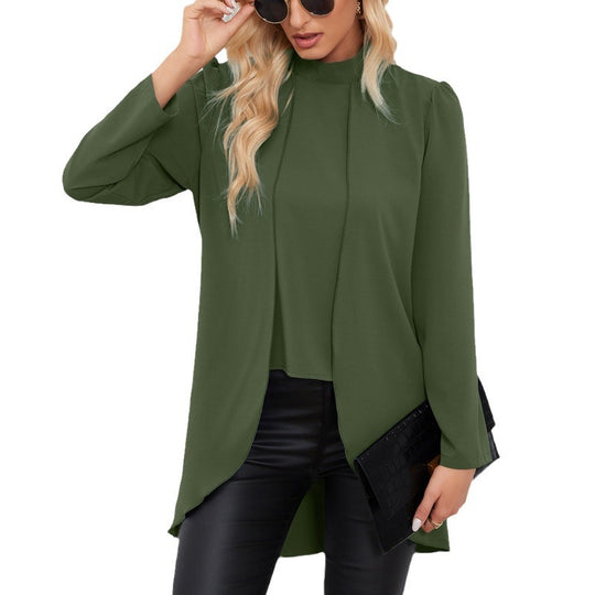 Damen Lässige Chiffon-Bluse mit Stehkragen und verlängertem Schößchen-Detail Shop Nory