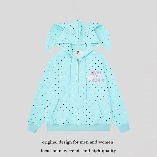 Damen Kapuzenjacke mit Hasenohren, Allover-Pünktchen und durchgehendem Reißverschluss Shop Nory