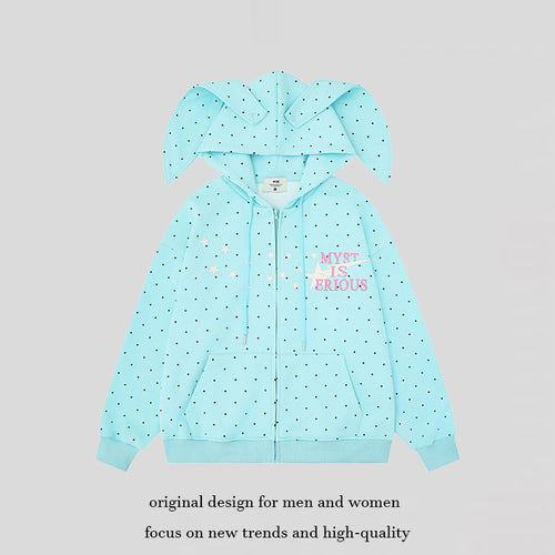 Damen Kapuzenjacke mit Hasenohren, Allover-Pünktchen und durchgehendem Reißverschluss Shop Nory
