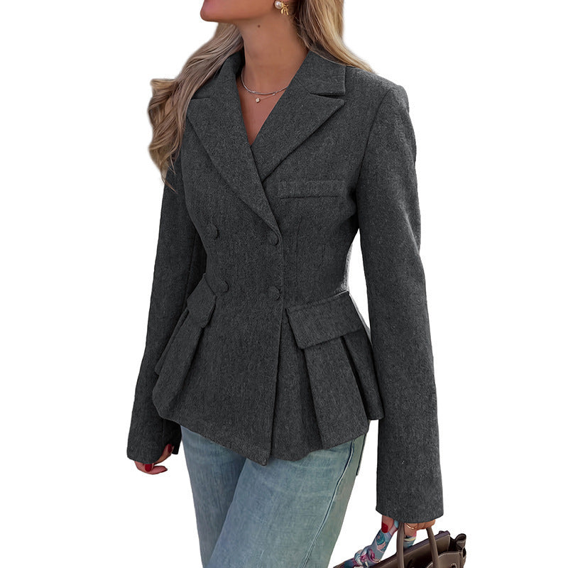 Damen Doppelreihiger taillierter Blazer mit Schößchen Shop Nory