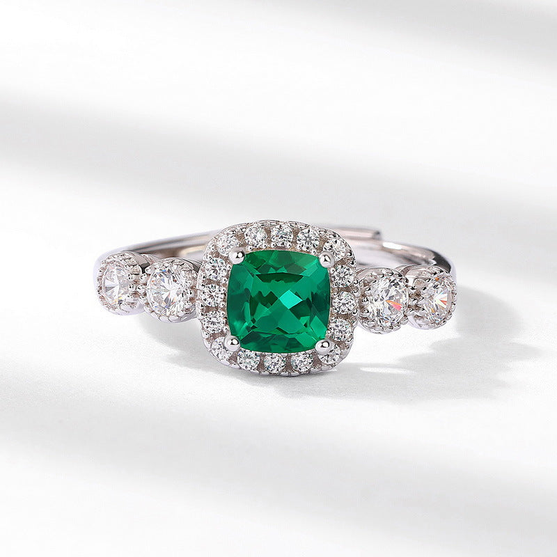 Oval synthetischer Edelstein Halo Sterlingsilber verstellbarer Stapel-Cocktailring