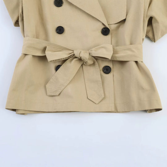 Damen Kurzcape-Trench mit doppelter Knopfreihe, weitem Cape-Ärmel und Taillenbindegürtel Shop Nory