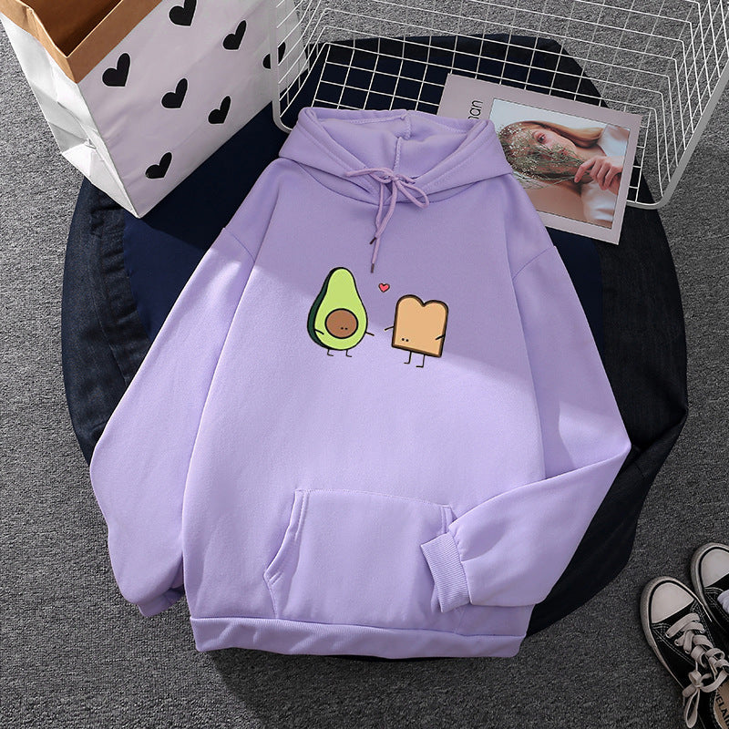 Damen nan oversized Kapuzenpullover mit Kängurutasche und süßem Avocado‑Toast-Print Shop Nory