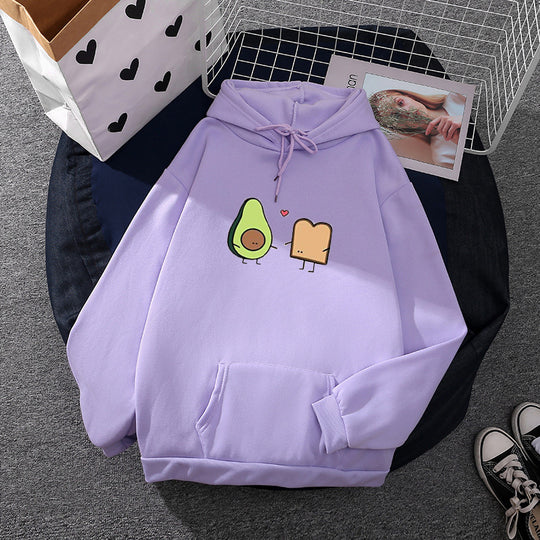 Damen nan oversized Kapuzenpullover mit Kängurutasche und süßem Avocado‑Toast-Print Shop Nory