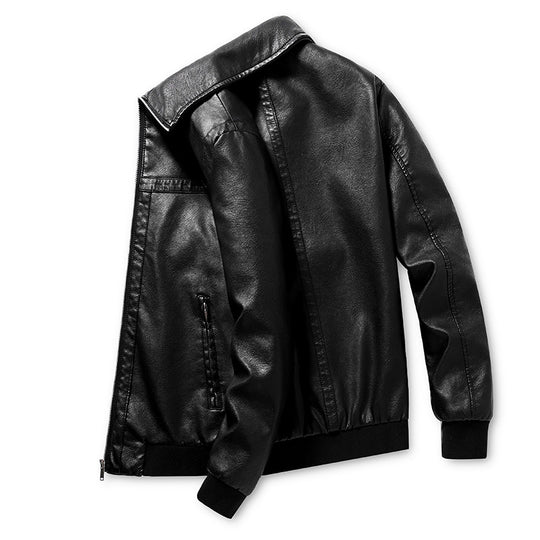 Herren Lederimitat-Bomberjacke mit Rippbündchen, Stehkragen und verdeckten Reißverschlusstaschen Shop Nory