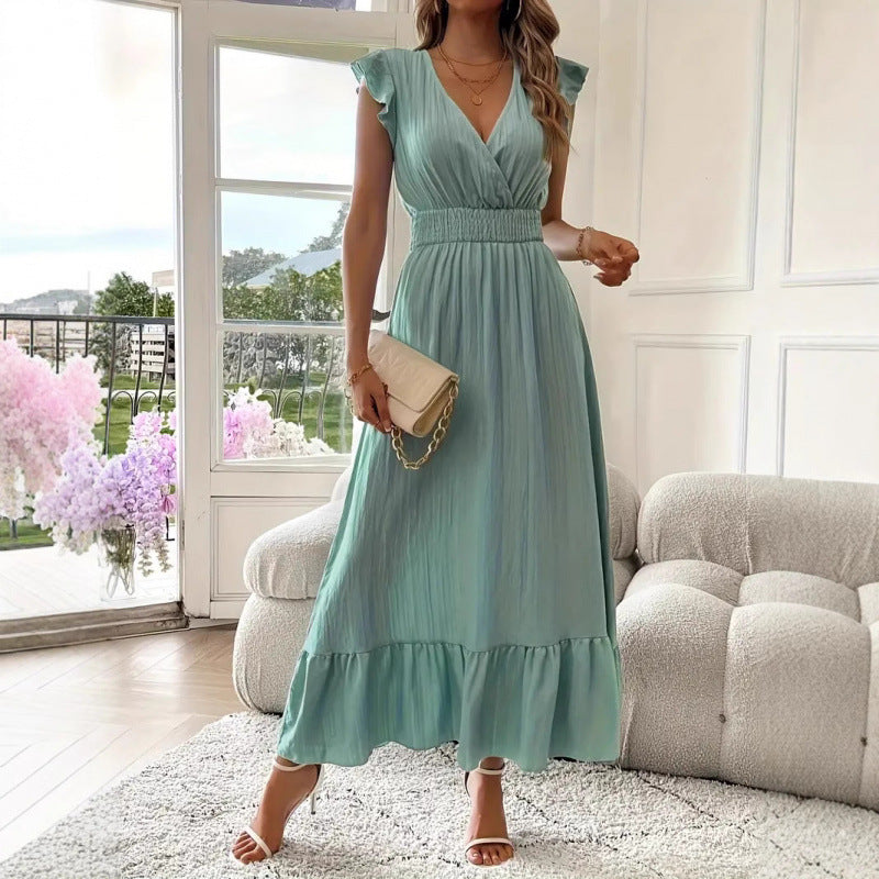 Damen Maxikleid mit voluminösen Rüschenärmel und elegantem Bund
