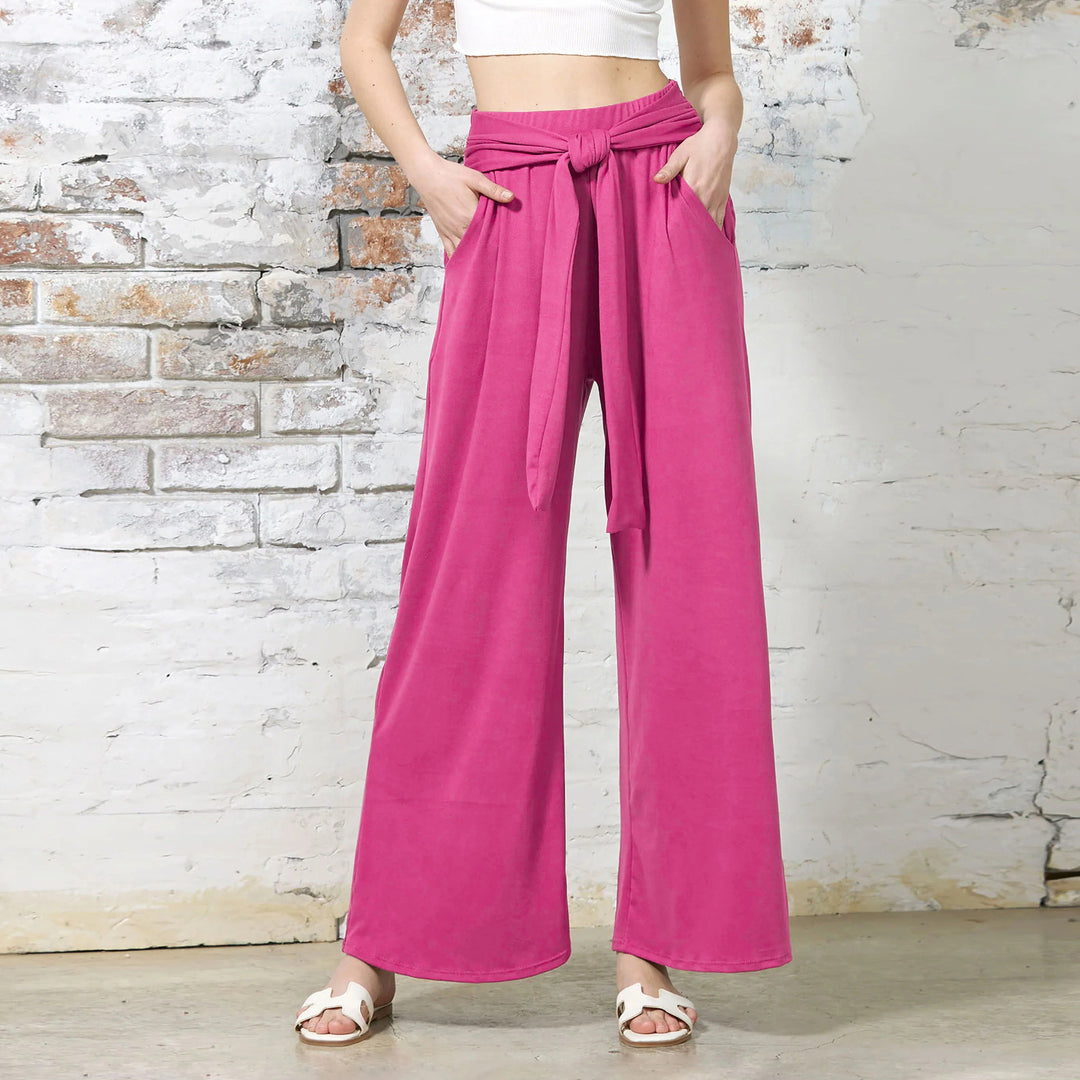 Damen Hochtaillierte Weite Palazzo-Hose mit Selbstbindendem Taillenbund und Seitentaschen Shop Nory