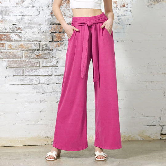 Damen Hochtaillierte Weite Palazzo-Hose mit Selbstbindendem Taillenbund und Seitentaschen Shop Nory