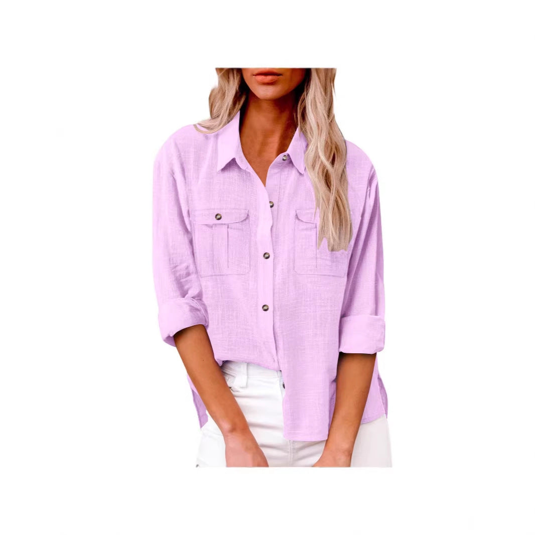 Damen Leichte Oversize-Hemdbluse aus Baumwollmischung mit Brusttaschen Shop Nory