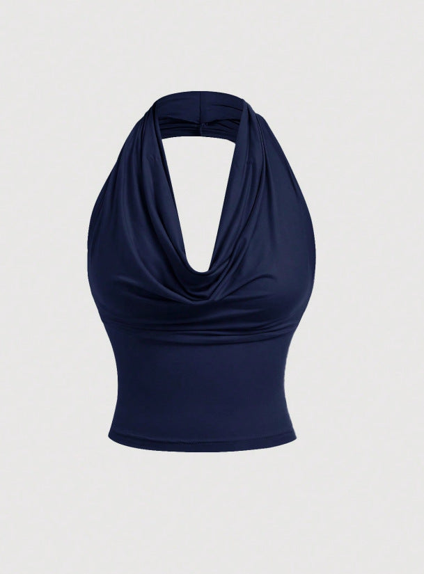 Damen Neckholder-Cropped-Top mit Wasserfall-Ausschnitt und taillierter Passform Shop Nory